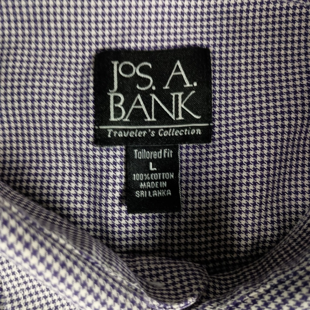 Jos A Bank L Travelers Collection Tailored Fit Purple Houndstooth Mens Shirt - Picture 3 of 9
